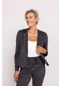 Kurzblazer Zhrill "ZHDARCIA Blazer mit Kapuze", Damen, Gr. XL, blau, Web, Obermaterial: 88% Polyamid, 12% Elasthan, unifarben, tailliert h&uuml;ftlang, tiefer V-Ausschnitt, Blazer Kurzblazer, mit Reverskragen/Kordelzug und Kapuze