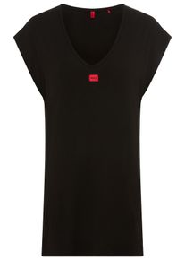 Nachthemd HUGO UNDERWEAR "Signature", Damen, Gr. M, N-Gr, schwarz, Jersey, Obermaterial: 95% Viskose, 5% Elasthan, normal normal, V-Ausschnitt, Kleider Nachthemd