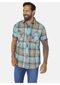 Kurzarmhemd Jan Vanderstorm "Kurzarmhemd KLENGT", Herren, Gr. 3XL, weit, blau (t&uuml;rkis kariert), Obermaterial: 100% Baumwolle CO., Hemden Kurzarmhemd