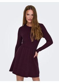 Strickkleid Only "ONLFIA LS CABLE DRESS KNT", Damen, Gr. L, N-Gr, rot (port royale), Strick, Obermaterial: 50% Viskose, 27% Nylon, 23% Polyester, unifarben, regular fit ca. Mitte Oberschenkel, Rundhals, Kleider Strickkleid, Viskosemischung, regular fit
