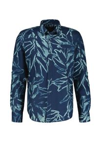 Langarmhemd Lerros "Herren Langarmhemd mit sommerlichem Alloverprint", Herren, Gr. 5XL, extraweit, blau (storm blau), 55% Leinen, 45% Baumwolle, Hemden Langarmhemd