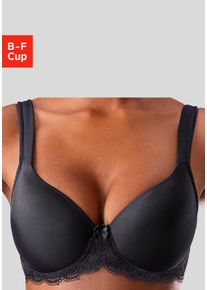 Schalen-BH Lascana, Damen, Gr. 95, Cup E, schwarz, Microtouch, Obermaterial: 85% Polyamid, 15% Elasthan, BHs Schalen-BH, mit B&uuml;gel, nahtlos vorgeformte Cups, Spitzendetails, Dessous, Topseller