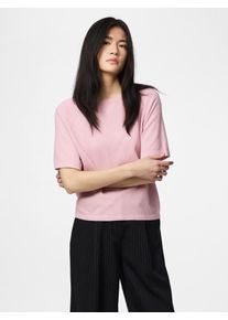 Kurzarmpullover Pieces "PCBREE SS O-NECK KNIT NOOS BC", Damen, Gr. S, roseate spoonbill detail:melange, Strick, Obermaterial: 80% Polyester, 20% Nylon, meliert, regular fit normal, Rundhals, Pullover Kurzarmpullover, Materialmix, regular fit