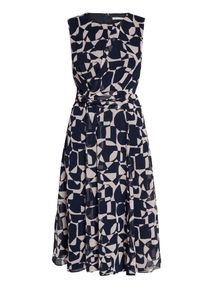 BETTY & CO Chiffonkleid BETTY & CO "Chiffonkleid ohne Arm", Damen, Gr. 36, EURO, bunt (dunkelblau, nature), Obermaterial: 100% Polyester PES., Kleider Chiffonkleid