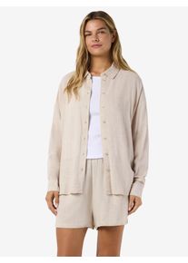 Langarmbluse Noisy may "NMLEILANI L/S LOOSE SHIRT WVN NOOS", Damen, Gr. XL, natural, Web, Obermaterial: 77% Viskose, 23% Leinen, unifarben, loose fit normal, Blusen Langarmbluse