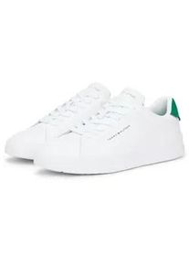 Sneaker Tommy Hilfiger "TH COURT LTH DETAIL ESS", Herren, Gr. 42, wei&szlig;, gr&uuml;n, Leder, Lederimitat, unifarben mit Farbeinsatz, Schuhe Sneaker, Freizeitschuh, Halbschuh, Schn&uuml;rschuh mit seitlichem Logoschriftzug