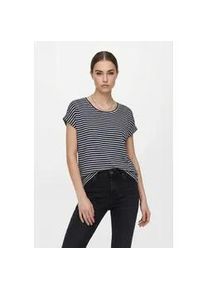 Kurzarmshirt Only CARMAKOMA "CARMOSTER STRIPE S/S O-NECK TOP JRS NOOS", Damen, Gr. M, night sky stripes:cloud dancer, Jersey, Obermaterial: 75% Viskose, 20% Polyester, 5% Elasthan, gestreift, regular fit normal, Rundhals, Shirts