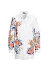 Kurzarmbluse GOLDNER "Kurzgr&ouml;&szlig;e Elegante Langarmbluse mit Print", Damen, Gr. 23, wei&szlig; (wei&szlig;, gemustert), Obermaterial: 97% Baumwolle CO. 3% Elasthan EL., gerade, Manschette, Blusen, Perlenstickerei