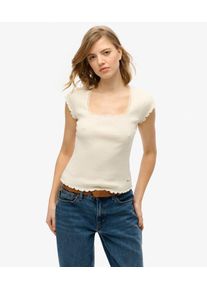 Superdry Damen Essential Kurzarm-t-shirt mit Eckigem Ausschnitt Wei&szlig; - Gr&ouml;&szlig;e: 34 210242200016171D028