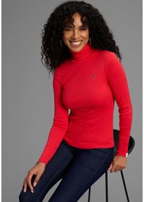 Rollkragenshirt DELMAO, Damen, Gr. 36/38, rot, Rippware, Obermaterial: 100% Baumwolle, unifarben, Basic, sehr figurbetont h&uuml;ftlang, Shirts Rollkragenshirt, Langarm, sehr figurbetonte Passform, unifarben, mit Rollkragen