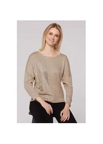 3/4-Arm-Shirt SOCCX, Damen, Gr. XL/XXL, braun (chai tea), Web, Material: 95% Viskose, 5% Polyester, Glitzermuster, bedruckt, regular fit normal, Rundhals, Fledermaus&auml;rmel B&uuml;ndchen, Shirts 3/4-Arm-Shirt, mit Glitzersteinchen