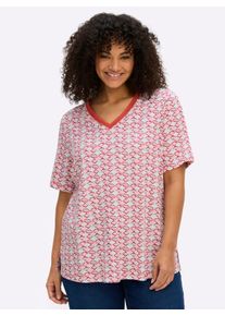 sheego Gro&szlig;e Gr&ouml;&szlig;en V-Shirt mit Alloverdruck, koralle-bordeaux-bedruckt, Gr&ouml;&szlig;e 52/54 - Damen