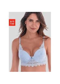 Push-up-BH s.Oliver "Romane", Damen, Gr. 80, Cup B, eisblau, Spitze, Obermaterial: 54% Polyamid, 37% Polyester, 9% Elasthan, BHs Push-up-BH, mit B&uuml;gel und graphischer Spitze in transparenter Optik, Dessous