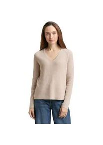 Strickpullover Tom Tailor, Damen, Gr. L, dusty alabaster melange, Strick, Obermaterial: 100% Baumwolle, meliert, regular fit normal, V-Ausschnitt, Rippb&uuml;ndchen, Pullover Strickpullover, mit Rippb&uuml;ndchen