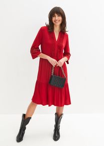 bonprix Tunika-Kleid aus softer Viskose, rot, Gr.32/34 (XS), Modernes Kleid mit hochwertiger Spitze und tiefem Ausschnitt, aus Viskose