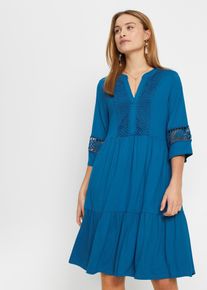bonprix Tunika-Kleid aus softer Viskose, blau, Gr.36/38 (S), Modernes Kleid mit hochwertiger Spitze und tiefem Ausschnitt, aus Viskose