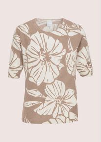 Madeleine Mode Longpullover MADELEINE "Kaschmirpullover Druckpullover mit Bl&uuml;ten-Print", Damen, Gr. 48, wei&szlig; (wollwei&szlig;, beige), Obermaterial: 100% Kaschmir WS., Modern, gerade, Pullover Longpullover, Gro&szlig;formatige Bl&uuml;ten