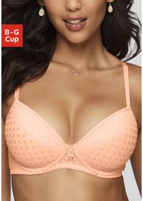 Schalen-BH Lascana, Damen, Gr. 80, Cup F, orange (pfirsich), Spitze, Obermaterial: 86% Polyamid, 14% Elasthan, BHs Schalen-BH, mit Spitze &uuml;ber nahtlosen Cups, auf Formb&uuml;gel, Dessous