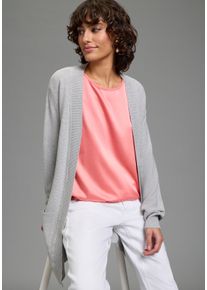 Strickjacke Laura Scott, Damen, Gr. 40/42, grau m&eacute;lange, Feinstrick, Obermaterial: 100% Baumwolle, unifarben, Basic, figurumspielend Po-bedeckend, ohne Ausschnitt, Strickjacken Strickjacke, Feinstrick - perfekt f&uuml;r den &Uuml;bergang im Ottoman Ripp mit Taschen