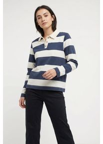 Langarm-Poloshirt soyaconcept "SC-BARNI 48", Damen, Gr. L, navy combi, Jersey, Obermaterial: 48% Modal, 48% Polyester, 4% Elasthan, geringelt, gestreift, regular fit normal, Rundhals, Shirts Langarm-Poloshirt