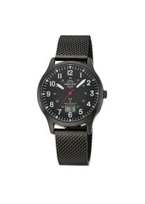 Funkuhr MASTER TIME "Aviation", schwarz (schwarz, wei&szlig;, rot), Armbanduhren, Damen, Funkuhr, Quarzuhr, Armbanduhr, Herrenuhr, Edelstahlarmband, analog, digital
