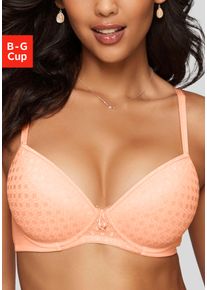 Schalen-BH Lascana, Damen, Gr. 95, Cup G, orange (pfirsich), Spitze, Obermaterial: 86% Polyamid, 14% Elasthan, BHs Schalen-BH, mit Spitze &uuml;ber nahtlosen Cups, auf Formb&uuml;gel, Dessous