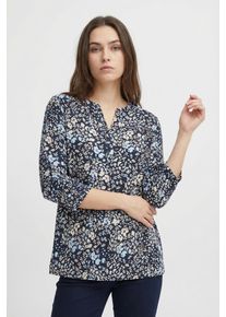 Shirtbluse soyaconcept "SC-FELICITY AOP 546", Damen, Gr. M, navy combi, Web, Obermaterial: 50% Baumwolle, 50% Viskose, gemustert, regular fit normal, Rundhals, Blusen Shirtbluse