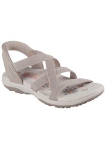 Sandale Skechers "REGGAE SLIM-STRETCH FLEX", Damen, Gr. 40, grau (taupe), Lederimitat, Textil, Fischgratmuster, Schuhe Sandale, Flats, Trekking Sandale mit Slip-ins Funktion, Topseller