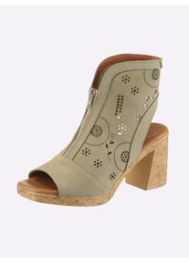 Sandalette Heine, Damen, Gr. 40, khaki, Leder, Rindsleder, Veloursleder, Schuhe Sandalette