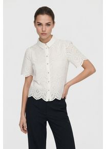 Kurzarmbluse Only CARMAKOMA "CARVALAIS S/S SHIRT WVN NOOS", Damen, Gr. 44, cloud dancer, Web, Obermaterial: 100% Baumwolle, unifarben, loose fit normal, Blusen Kurzarmbluse, Lochstickerei-Detail