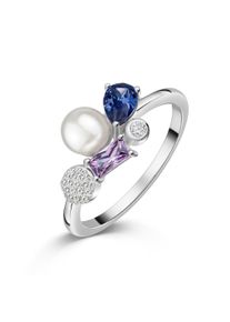 Fingerring Firetti "Schmuck Geschenk Silber 925 Damenring Ring Baguette Kreis Tropfen" Gr. 54, silberfarben, lavendel, tanzanite, amethyst, kristallwei&szlig;, wei&szlig;, Fingerringe, Damen, 54, Perlen Silber 925 (Sterlingsilber), 2mm, Perlen, Silber 925 (Sterlingsilber), Fingerring, mit Zirkonia (synth.) - mit S&uuml;&szlig;wasserzuchtperle
