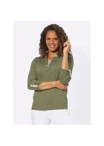 3/4-Arm-Shirt Casual Looks "Shirt", Damen, Gr. 54, gr&uuml;n (khaki), 100% Baumwolle, gemustert, gestreift, unifarben, V-Ausschnitt, Shirts 3/4-Arm-Shirt
