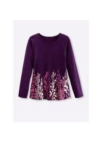 Langarmshirt Classic Basics "Shirt", Damen, Gr. 38, lila (traube), 100% Baumwolle, gebl&uuml;mt, gemustert, mehrfarbig, Rundhals, Shirts Langarmshirt