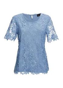 Kurzarmbluse GOLDNER "Kurzgr&ouml;&szlig;e Festliche Bluse aus edler Spitze", Damen, Gr. 23, blau (regattablau), Obermaterial: 100% Polyester PES., festlich, normal, Sonstiges, Blusen, Ohne