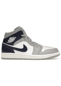 Nike Low-Top Sneaker - Jordan 1 Mid Wolf Grey Midnight Navy - Gr. 48,5 (EU) - in Wei&szlig; - f&uuml;r Damen