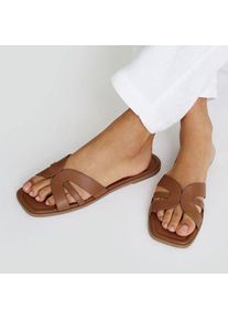 LANDS' END Flache Pantolette mit Cut-outs, Damen,  Beige, Synthetic-blend, by Lands' End