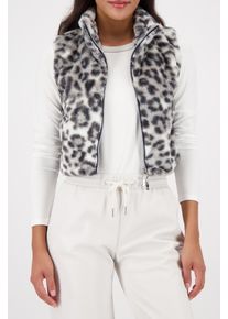 Fellimitatweste monari "Weste fake fur Leo", Damen, Gr. 38, schwarz gemustert, Pl&uuml;sch, Obermaterial: 100% Polyester. Futter: 100% Polyester, gemustert, mehrfarbig, regular fit taillenbedeckt, Rundhals, Westen Fellimitatweste, Regular fit mit Stehkragen