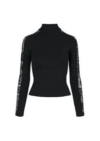 T-Shirt Urban Classics "Urban Classics Damen Ladies Lace Striped LS", Damen, Gr. M, schwarz, 95% Baumwolle, 5% Elasthan, gestreift, slim fit, amerikanischer Ausschnitt, Shirts T-Shirt