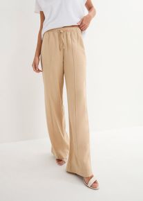 bonprix Palazzo-Hose aus leichtem Leinen-Viskose-Mix, beige, Gr.48, Hose mit weitem Bein und verstellbaren Bequembund, aus Leinen,Viskose