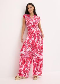 bonprix Jersey-Jumpsuit, pink, Gr.48/50 (XL), floral bedruckter Jersey-Jumpsuit mit weitem Bein und Drapierung vorne in der Taille die sich durch Bindeb&auml;nder individuell binden l&auml;sst