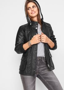 bonprix Lederimitat-Jacke, schwarz, Gr.34, Tolle Lederimitat-Jacke mit abnehmbarer Kapuze