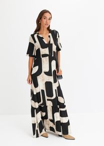 bonprix Maxikleid aus softem Viskose-Mix, schwarz, Gr.44/46 (L), Jersey-Maxikleid mit graphischem Print, aus Viskose