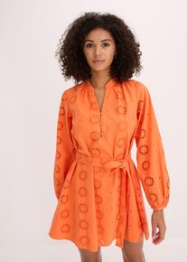 bonprix Blusenkleid aus reiner Bio-Baumwolle, orange, Gr.50, Sehr kurzes Kleid mit allover Lochstickerei und Bindeg&uuml;rtel, 100% Baumwolle (organic)