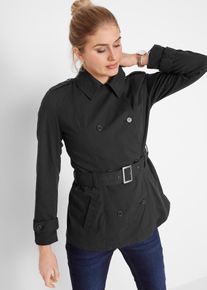 bonprix Kurzer Trenchcoat, schwarz, Gr.48, Kurzer Trenchcoat aus Baumwolle mit Bindeg&uuml;rtel, aus 100% Baumwolle
