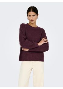 Strickpullover Only "ONLMILOUZ LS RIB PULLOVER KNT NOOS", Damen, Gr. S, decadent chocolate, Strick, Obermaterial: 100% Polyacryl, unifarben, h&uuml;ftlang, Rundhals, Pullover Strickpullover