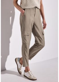 Paperbag-Hose Street One, Damen, Gr. 34, L&auml;nge 28, grau (vintage stone), Web, Obermaterial: 68% Lyocell, 32% Viskose, unifarben, lang, Hosen Paperbag-Hose, im Cargo-Look