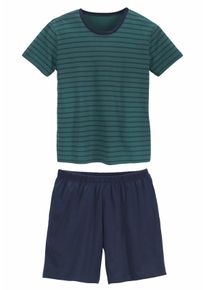 Pyjama Le Jogger, Jungen, Gr. 182, blau (petrol, marine), Jersey, Obermaterial: 100% Baumwolle, gestreift, Basic, l&auml;ssig geschnitten kurz, Rundhals, abgesteppte Kante, Homewear-Sets Pyjama, Schlafanzug mit gestreiftem Oberteil, Topseller
