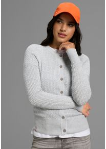 Strickjacke Kangaroos, Damen, Gr. 36/38, grau (graum&eacute;lange), Feinstrick, Obermaterial: 50% Baumwolle, 50% Polyacryl, meliert, figurbetont h&uuml;ftlang, Rundhals, Rippstrickb&uuml;ndchen, Strickjacken Strickjacke, Strickjacke mit Zopfmuster in m&eacute;lange Optik - NEUE-KOLLEKTION, Topseller