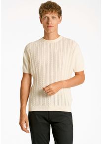 Strickpullover LINDBERGH, Herren, Gr. XXL, pearl wei&szlig;, Strick, Obermaterial: 100% Baumwolle, unifarben, normal h&uuml;ftbedeckend, Rundhals, Pullover Strickpullover, mit Zopfmuster, kurzarm