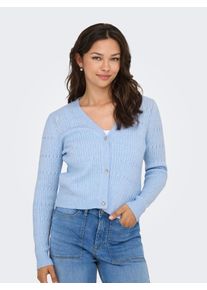 Strickjacke Only "ONLKATIA LS CABLE V-NECK CARDIGAN CC KNT", Damen, Gr. M, blau (kentucky blau detail:with melange), Strick, Obermaterial: 50% Viskose, 27% Nylon, 23% Polyester, meliert, figurbetont normal, V-Ausschnitt, Rippb&uuml;ndchen, Strickjacken Strickjacke